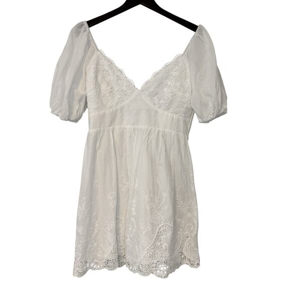 Selfie Leslie Lovers Lane Dress Womens XL Fit Large White Lace Trim Puff Sleeve - Picture 4 of 16